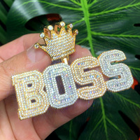 Nuevo Collar Masculino Estilo Punk con Colgante de Letra y Corona con Incrustaciones de Diamantes, Estilo Europeo Americano, Material de Cobre, para Nombre, a la Moda