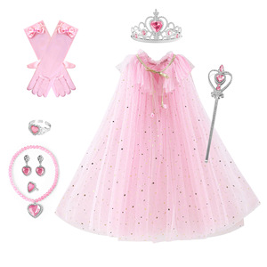 Gran oferta, capa de tul para niños y niñas con corona, varita mágica, accesorios, conjunto para niños, Halloween, Elsa, Anna, sirena, capa elegante con lentejuelas - Product Image 2
