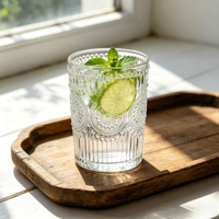 Verre à whisky et cocktails élégant de 300 ml, design tournesol vintage, transparent, compatible lave-vaisselle