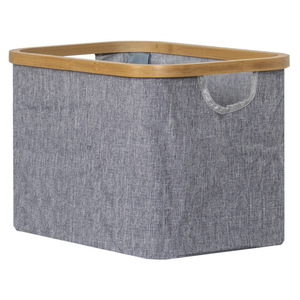 Cesta de almacenamiento plegable con marco de bambú, tela Oxford gris, cesta de lavandería plegable para dormitorio y organización de ropa al aire libre. - Product Image 5