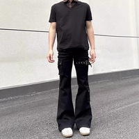 Jeans pour hommes en denim coupe droite avec détail de bordure contrastant, résistants et robustes