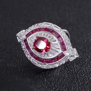 Bijoux de mode écologiques en cuivre, ensemble bague et collier pour femme avec zircon rouge 8*10MM, design encastré, pour un cadeau de la Saint-Valentin - Product Image 5