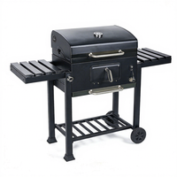 Barbecue au charbon de bois en acier inoxydable sur chariot mobile avec tables latérales pour extérieur
