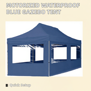 Modern Electric Motorized PVC Oxford Fabric <b>Tent</b> <b>Gazebo</b> Blue -Waterproof Windproof Aluminum Easily Assembled Commercial Use - Product Image 2