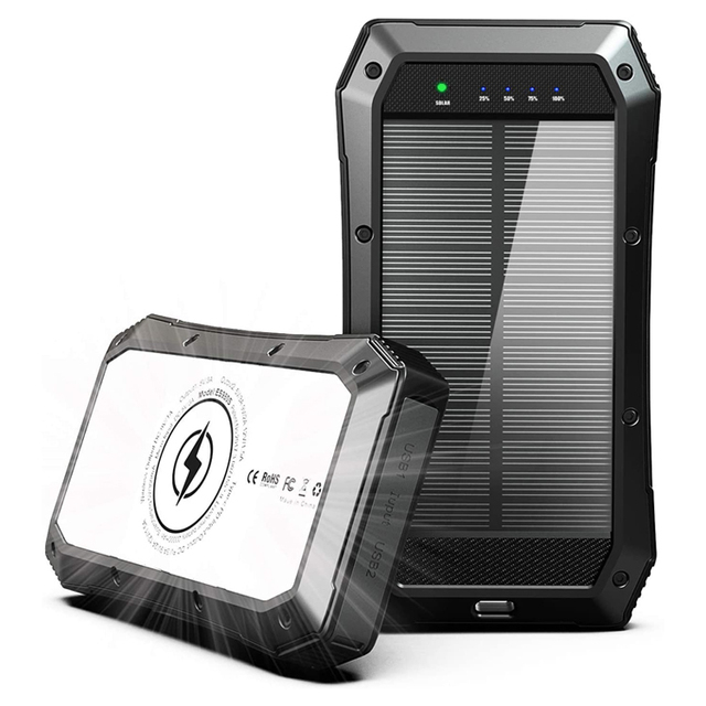 High Quality Waterproof Ipx6 USB C Fast Charging Wireless Charging 20000mah Camping Lights Solar Power Bank