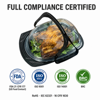 Conteneur alimentaire jetable en PP noir de qualité alimentaire, empilable, pour poulet rôti, emballage personnalisé pour vente en gros