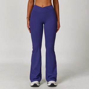 Fabricant-Fournisseur de vêtements de sport actifs, leggings de yoga évasés à taille haute, élastiques, rehausseurs de hanches, personnalisés, solides, légers, pour la salle de sport - Product Image 3