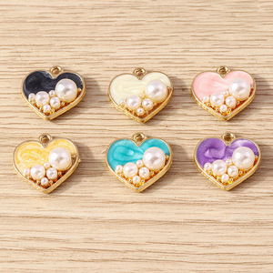 Lote de 10 Dijes de Corazón Esmaltados con Incrustaciones de Perlas, Colgantes de Amor para Manualidades, Accesorios para Llaveros, Suministros para Joyería, Paquete al por Mayor, Regalo - Product Image 1