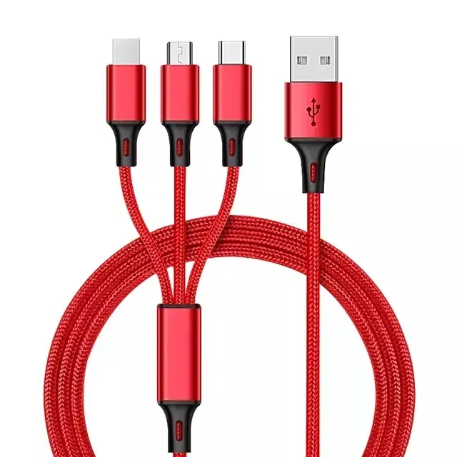 Hot Selling Nylon braided 3 in 1 USB Data cable Fast Charging Multiple USB Charging Cable