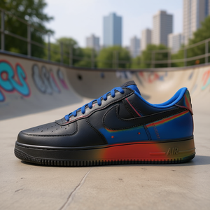 Zapatillas Nike <span class=keywords><strong>Air</strong></span> <span class=keywords><strong>Force</strong></span> <span class=keywords><strong>1</strong></span> Low Top para Skateboard, Negras y Azules para <span class=keywords><strong>Hombre</strong></span>, con Suela de Goma Acolchada - Product Image 2