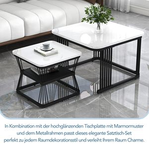 Ensemble de tables basses SENYU modernes avec plateau en marbre et structure métallique, design emboîtable pour le mobilier de salon - Product Image 3