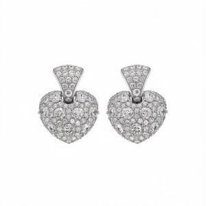 Orecchini in Oro Bianco con Diamanti Taglio Cuore, Colore D Naturale, Certificati GIA, Gioielli Romantici da Matrimonio, Gioielleria Fine da Donna - Product Image 1