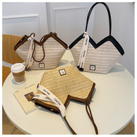 Bolso Tote de Paja Tejida a la Moda |   Bolso de Hombro de Gran Capacidad para Mujer con Correa Personalizada con Logotipo para Viajes y Compras