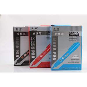 ปากกามาร์คเกอร์ชนิดน้ำมันเฉน บัง หมึกถาวร สีดำ แดง น้ำเงิน ปลอกพีวีซี หัวแบน ใช้สำหรับทำเครื่องหมายสินค้า - Product Image 1