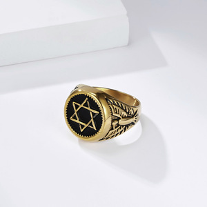 <b>Men's</b> Stainless Steel Six Pointed Star Eagle Head <b>Ring</b> Retro Punk Jewelry Gift <b>For</b> <b>Men</b> - Product Image 3