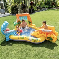 Piscine gonflable d'été à thème dinosaure avec toboggan, piscine à jets épaissie et fosse à balles pour jeux aquatiques à la maison et en extérieur