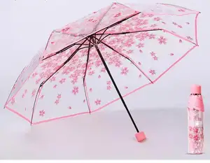 Parapluie plat transparent pour enfants filles, nouvelle mode, modèle sakura, fleur, soleil de princesse, vente en gros
