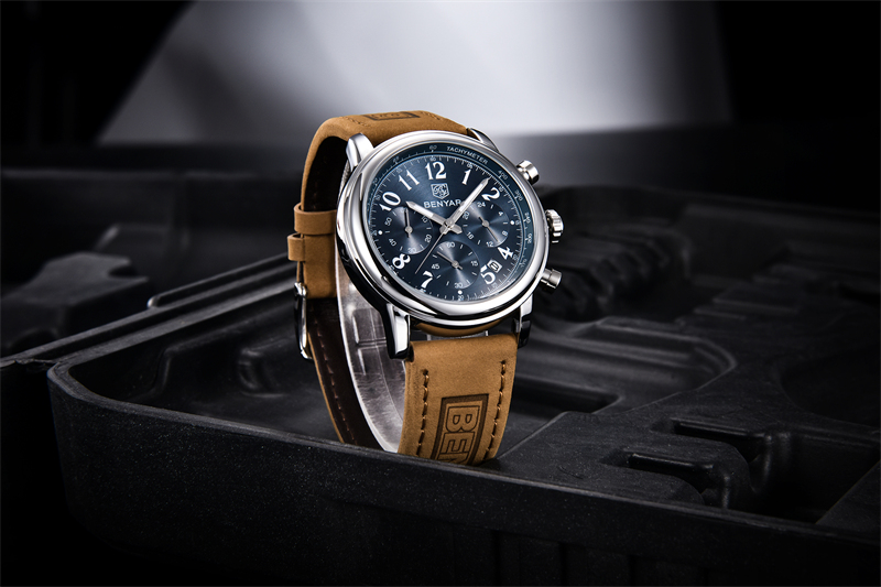 New BENYAR Top Brand Leather Men Quartz Wristwatches Waterproof Chronograph Men Sports Watch for Men Reloj hombre