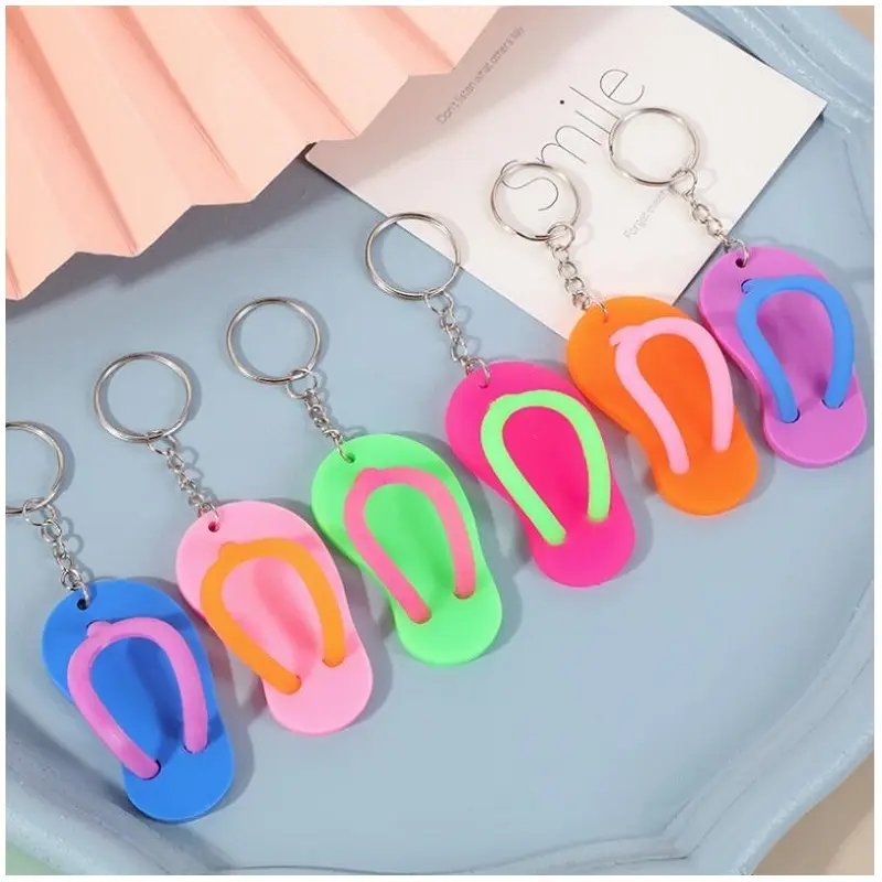 חמוד צבע מיני גומי נעל כפכפים Keychain פופולרי סנדלי נעל Keyring תיק אביזרי תליון קיץ מפתח שרשרת קסמי