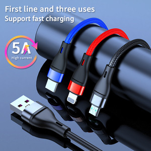Câble Chargeur de Téléphone Portable <span class=keywords><strong>USB</strong></span> 3-en-1 5A, Charge Rapide en Nylon pour iPhone, AirPod, Samsung, <span class=keywords><strong>Huawei</strong></span> - Product Image 1