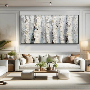 Textura abedul árbol pared arte bosque paisaje pintura al óleo sobre lienzo Horizontal blanco gris pintado a mano - Product Image 5