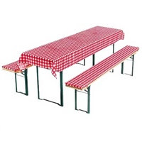 Set Meja Bangku 3 Buah Sarung Bangku Poliester Merah/Putih 220X25X2Cm Taplak Meja 70X240Cm Nyaman Mudah Dibersihkan
