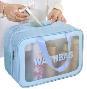 Waterproof Travel <b>Bath</b> Wash Bag Wholesale Cosmetic Bag PU PVC Double-Layer Large Capacity Dry Wet Separation Makeup Bag - Product Image 1