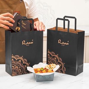 Custom Printed Biodegradable Eco-Friendly Black Kraft Paper <b>Bags</b> for Indian Takeaway Restaurants with Handles - Product Image 6
