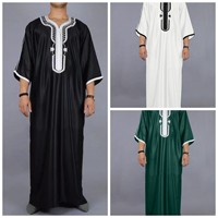 Vente en gros d'usine : Thobe musulman pour hommes, personnalisé, avec broderie élégante, style décontracté, robe longue unie, Thobe arabe, Jubba pour hommes