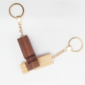 Luxury Personalized Wooden Phone Holder Keychains Customized Logo Blank Metal Wood Keychains