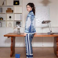 Nouvel ensemble pyjama deux pièces tissé à manches longues et pantalon long, style européen et américain, pour femme