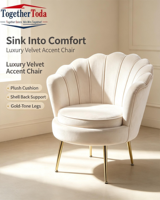 Fauteuil de loisirs moderne en velours, capitonné, durable et confortable, avec pieds en métal doré pour salon