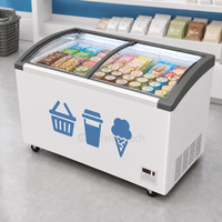 Congélateur à glace commercial 720L avec porte en verre incurvée, refroidissement direct, serrure de porte, congélateur horizontal pour restaurant