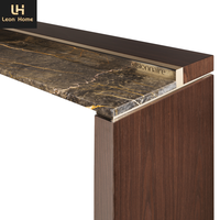 Couloir de luxe personnalisé Table console d'angle en marbre Base décorative en bois et acier inoxydable Table console de salon