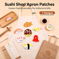 Lot de 7 écussons brodés thermocollants sur le thème du sushi pour vêtements, chapeaux, sacs, chaussures, chaussettes, pour cadeaux DIY, activités commerciales et décoration