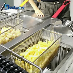 Perforated Strainer Kitchen Accessories Rectangle Wire Mesh Deep Fat Kitchen Stainless Steel Round Fryer Basket