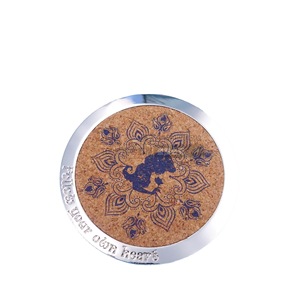 Round Metal <b>Coaster</b> Zinc Alloy <b>Cork</b> Base Anti Slip Heat Insulation With Cartoon Pattern For Tea Drink Protection - Product Image 5
