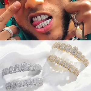 Grillz Hip Hop Iced Out, Capuchons dentaires micro-pavés en zircon plaqué or et argent, Bijoux dentaires pour rappeurs, Décoration de fête - Product Image 3