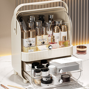 Cosmetic Storage Box Desktop Organizer Dustproof Large Capacity Skincare Rack <b>Makeup</b> <b>Holder</b> Modern Style White Pink Cream Yellow - Product Image 1