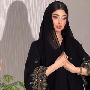 Personalizado Abaya Turquía <span class=keywords><strong>ropa</strong></span> islámica lujo elegante Petite Abaya mujeres musulmán vestido Dubai volante mangas satén Abaya - Product Image 1