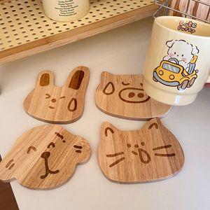 Cute Animal Coasters Natural Rubberwood Heat Resistant Mats Cartoon Design Irregular Shape Household Use - Product Image 1