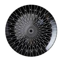 Assiette à dîner en céramique de style occidental de 10 pouces, design rayé radial noir et blanc pour steak, salade, pâtes et repas à la maison