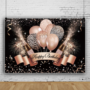 Rosa negro <span class=keywords><strong>cumpleaños</strong></span> decoraciones Feliz <span class=keywords><strong>cumpleaños</strong></span> telón <span class=keywords><strong>de</strong></span> fondo Banner champán globos <span class=keywords><strong>de</strong></span> cristal fotomatón fondo <span class=keywords><strong>para</strong></span> <span class=keywords><strong>mujer</strong></span> - Product Image 1