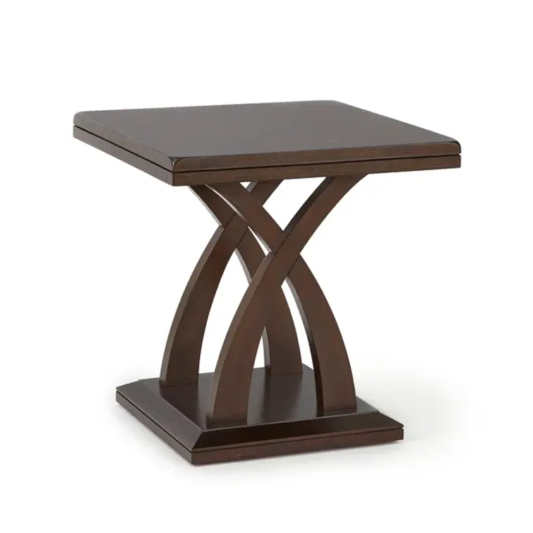 Meja ujung ceri gelap Modern dengan rak penyimpanan desain X, Meja samping kopi untuk ruang tamu
