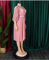 Nouvelle Robe Mini Écologique Modeste pour Femme à Manches Bouffantes et Dentelle, Coupe Trapèze, Grande Taille, pour Soirée, avec Ceinture à la Taille Naturelle, Style Tropical