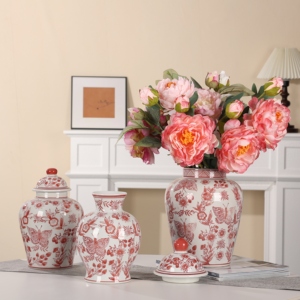 Jarrón de porcelana chino Vintage moderno de lujo, patrón de dragón antiguo, jarrón de suelo de cerámica roja, estilo Art <span class=keywords><strong>Deco</strong></span> - Product Image 4