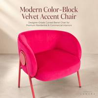 Fauteuil en velours incurvé moderne au design ergonomique VANBOW avec pieds en métal