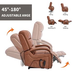 Sillón <span class=keywords><strong>Reclinable</strong></span> Eléctrico Naranja con Doble Motor, Reposabrazos de Madera Maciza, Bolsillos Laterales, Masaje con Calor, Estructura Metálica Resistente y Tapicería de Cuero Sintético - Product Image 4