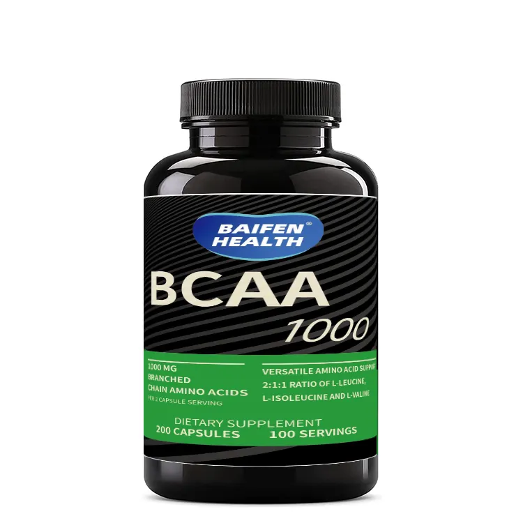 BCAA kapsul asam amino esensial rantai bercabang, 1000 yoghurt, 200 kapsul