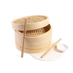 Cesta Vaporera de Bambú Natural de 10-30 cm con Tapa de Acero Inoxidable, Capacidad de 6 L, 2 Niveles para Cocinar al Vapor Verduras, Bollos, <span class=keywords><strong>Dim</strong></span> <span class=keywords><strong>Sum</strong></span> - Product Image 6